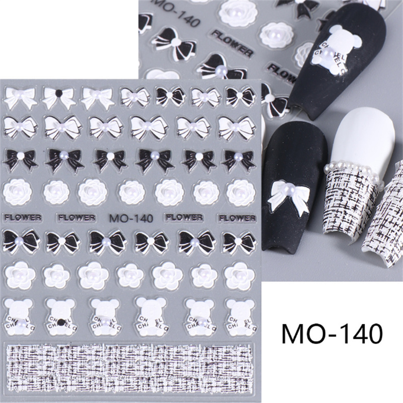 Bow White Streamers Nail Stickers